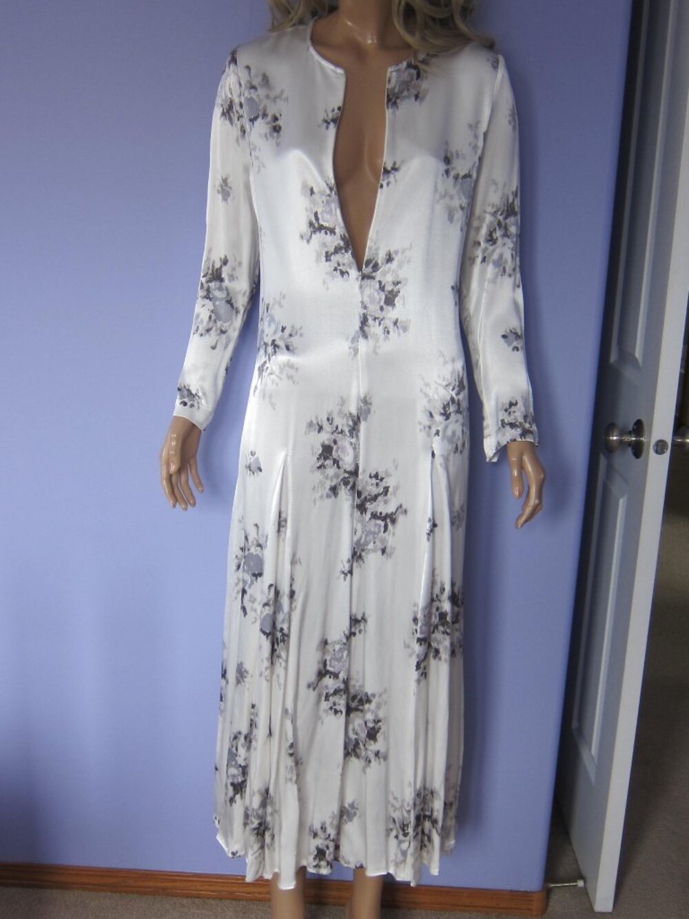 GANNI CAMERON Flowing Abstract Floral Satin Runway Maxi Dress Gown NWT $500